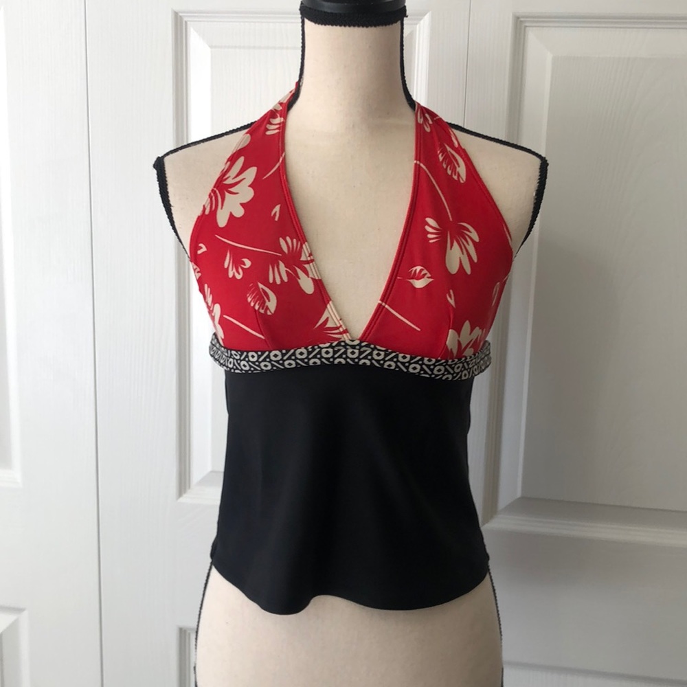 La Blanca Women’s Tankini VNeck Halter, Size Small, Black/White/Red